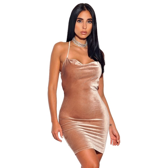 Dresses & Skirts - Stretch Velvet Criss Cross Draped BodyCon Dress
